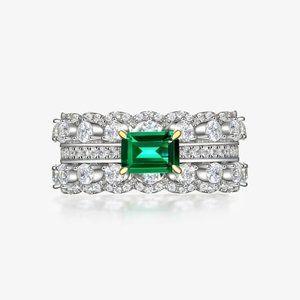 - 🎀 Noble Density Diamond Inlaid Luxury Emerald CZ Ring for Women, HA4406-6